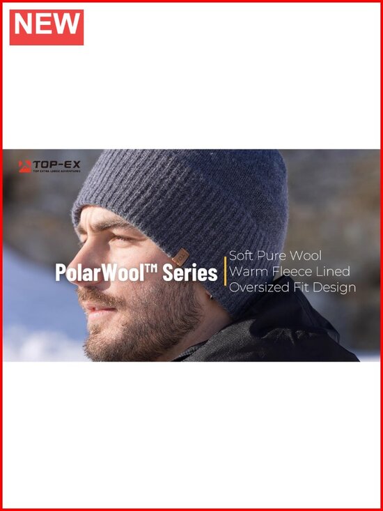 100% Merino Wool Oversized Beanie Fleece Lined Cuffed Watch Cap